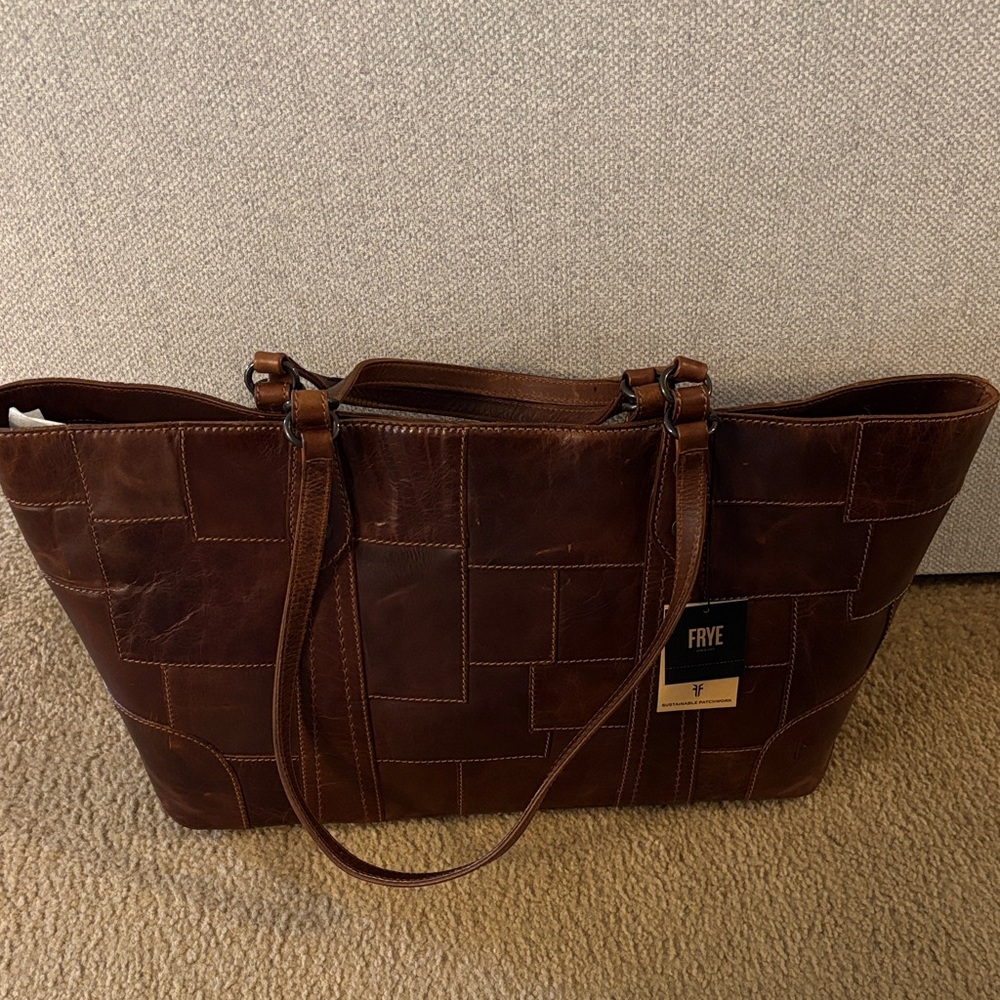 Frye Dark Brown Patchwork Leather Tote - image 1